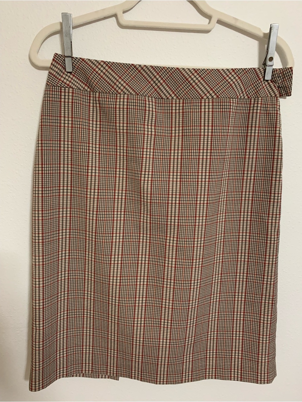 Jones Wear Womens Plaid Brown Orange Tan Pencil Skirt Side Zip Lined Size 4